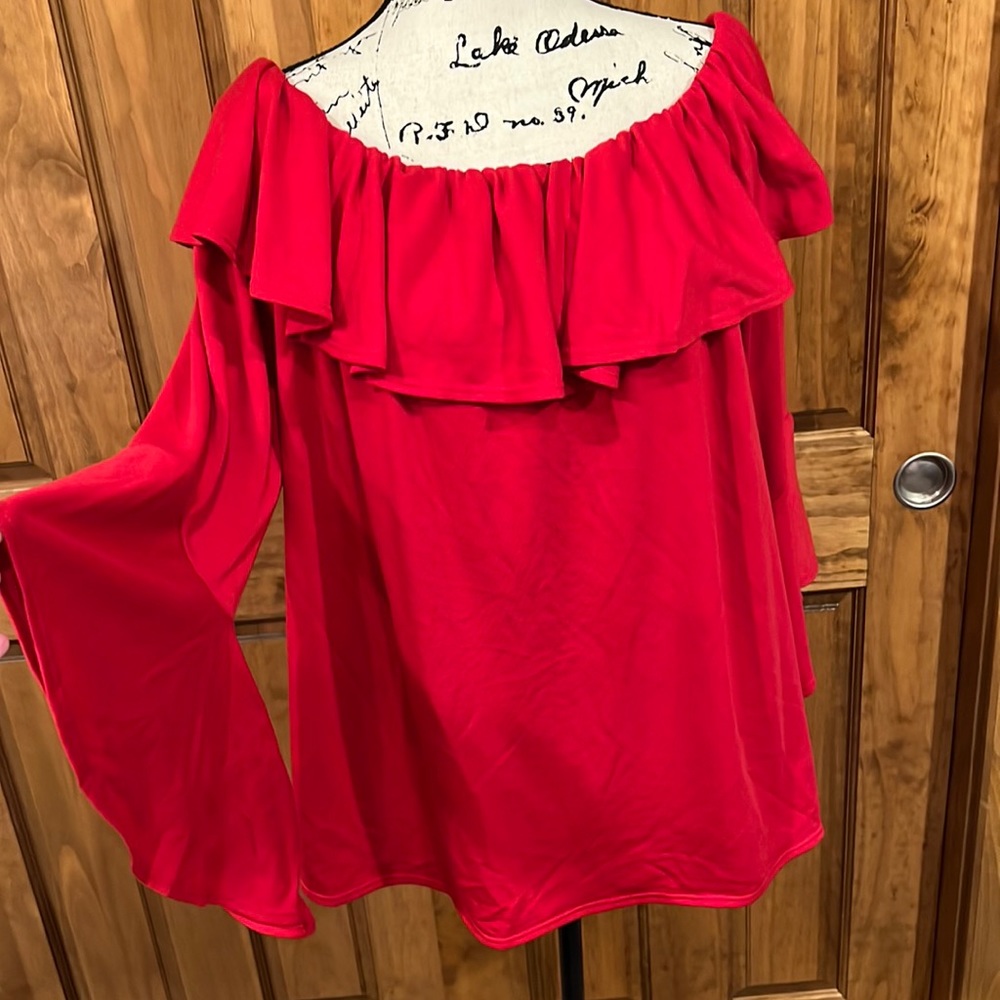 L&B plus size off shoulder ruffle top 3/4 bell sleeves